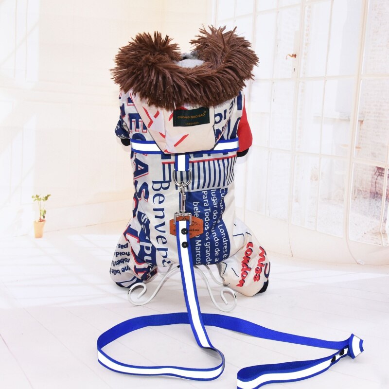 Winter Pet Warm Thickened Four-legged Down Jacket With Tow Rope Jacket Thicker Cotton Coat Dogs Pet Clothes: A / 1