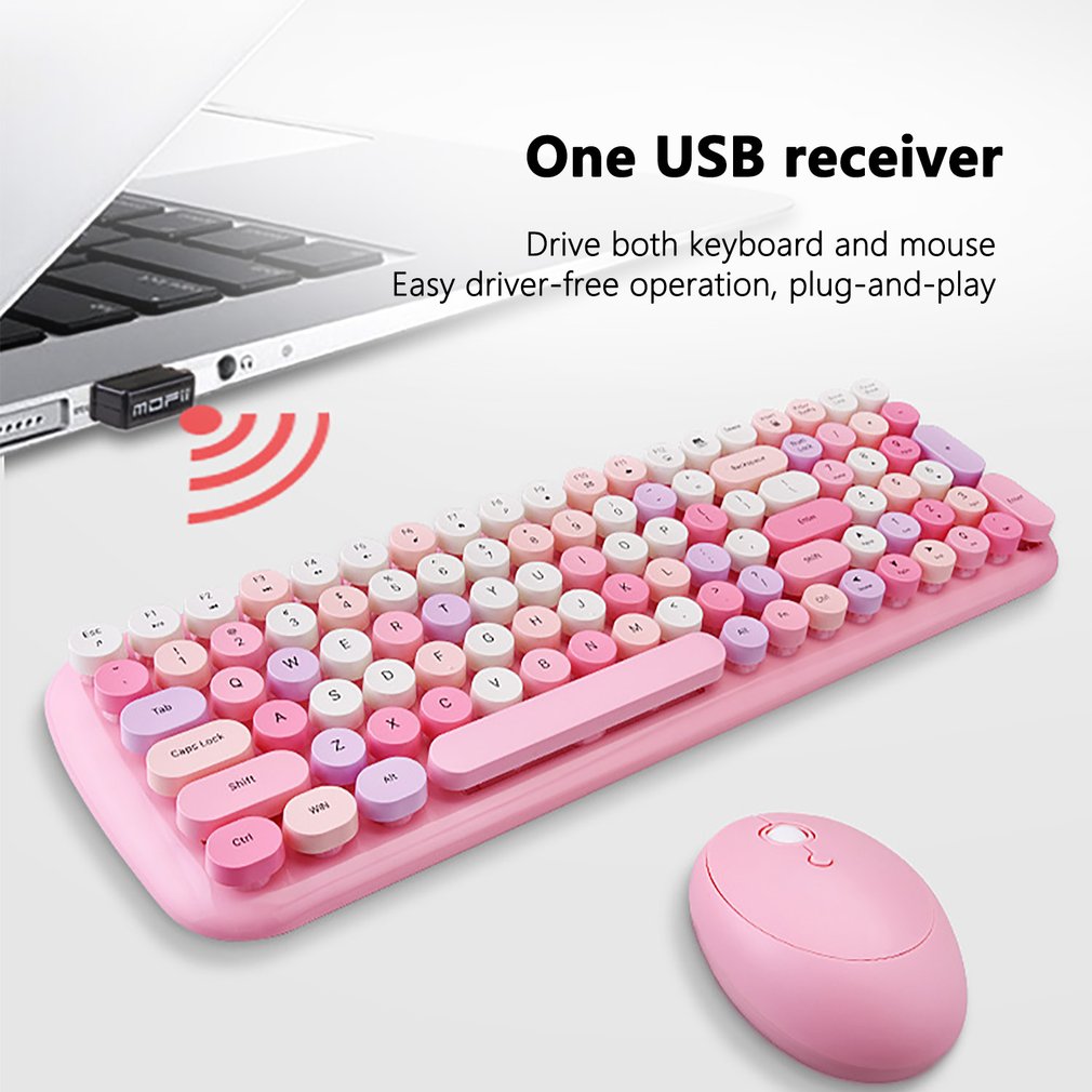 100 Key Wireless Keyboard Mouse Kit 2.4G Keypad Mouse Set Mute for Women Girl Mini Cute Macaron Keyboard and MouseFor PC Laptop