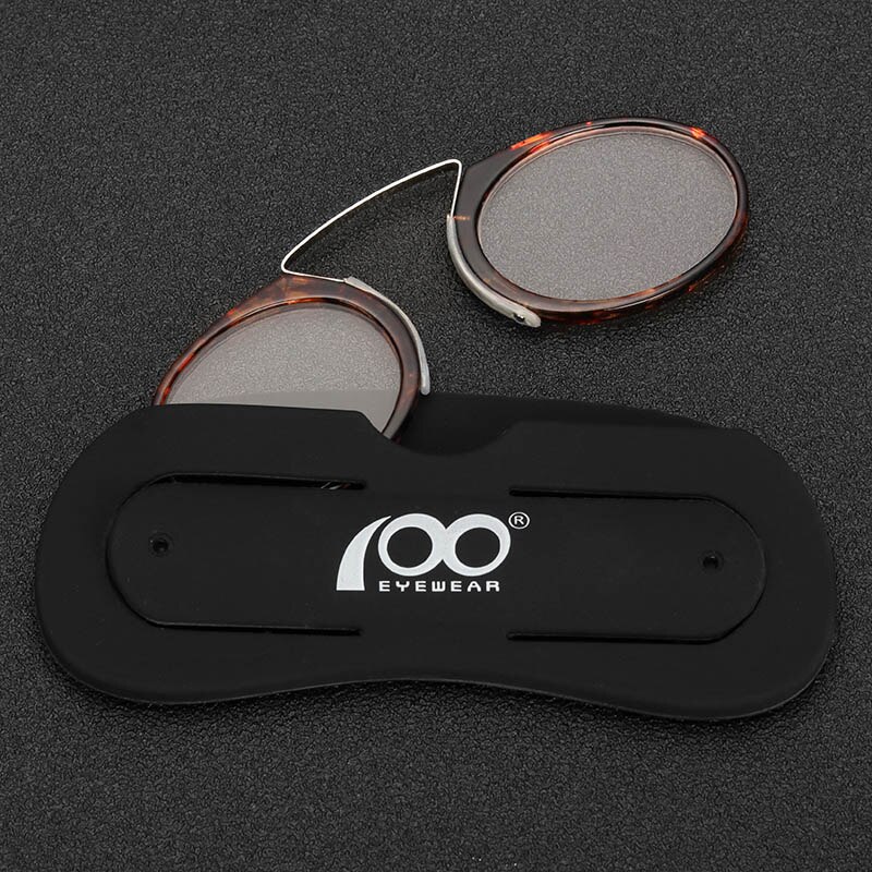 Vrouwen Mannen Mini Neus Clip Op Leesbril Dunne Flexibele Lezers Draagbare Portemonnee Optics met Telefoon Staat Bril Case: +250 / Tortoise