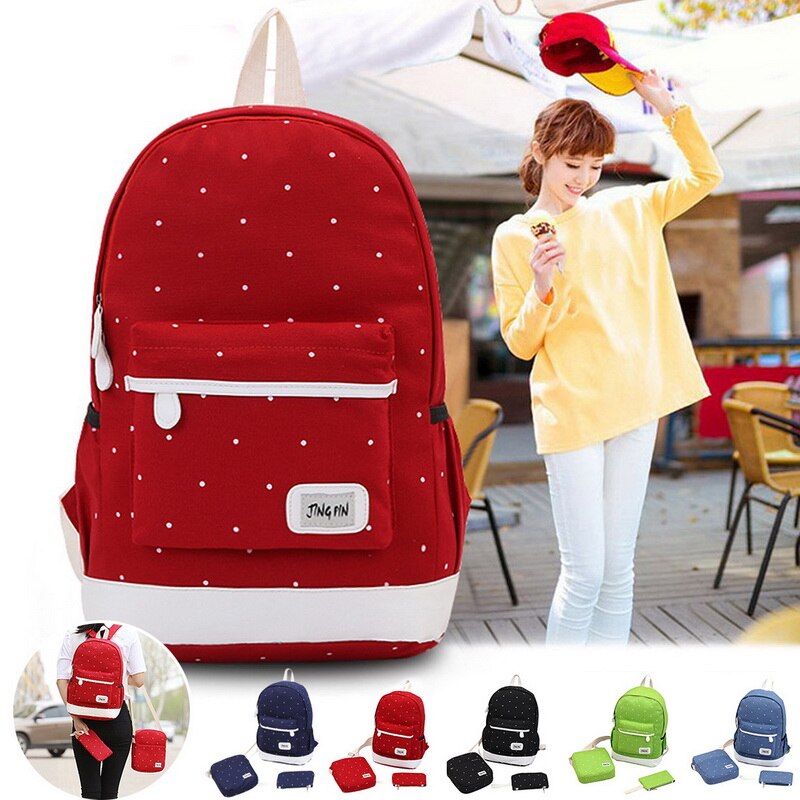 3 pièces/ensemble toile sac à bandoulière école vague Point sac de l'école étudiants école femme voyage sacs à dos
