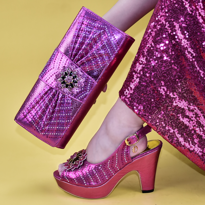 Neue Italienische Damen Schuhe und Taschen Zu Entsprechen Set Frauen Italienische African Party Pumpt Schuhe und Tasche Plus Größe Schuhe frauen Ferse Party: Fuchsia / 9