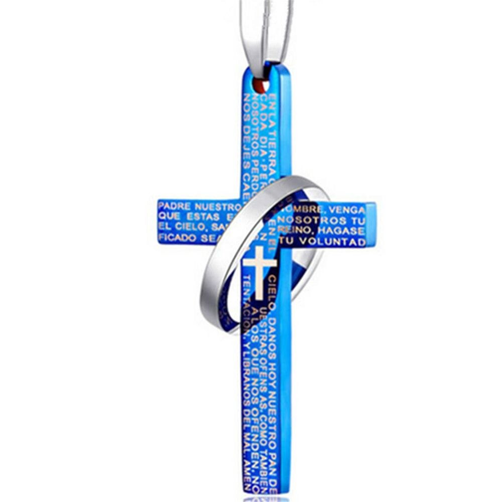 Rvs Cross Heer En Halo Ring Hanger Statement Ketting Voor Vrouwen Meisjes: Blue