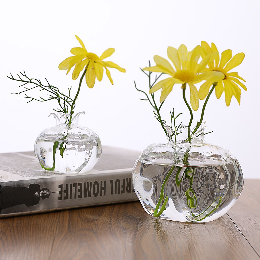 Liten granatäpple form klar glas vas blomma växter terrarium vas behållare