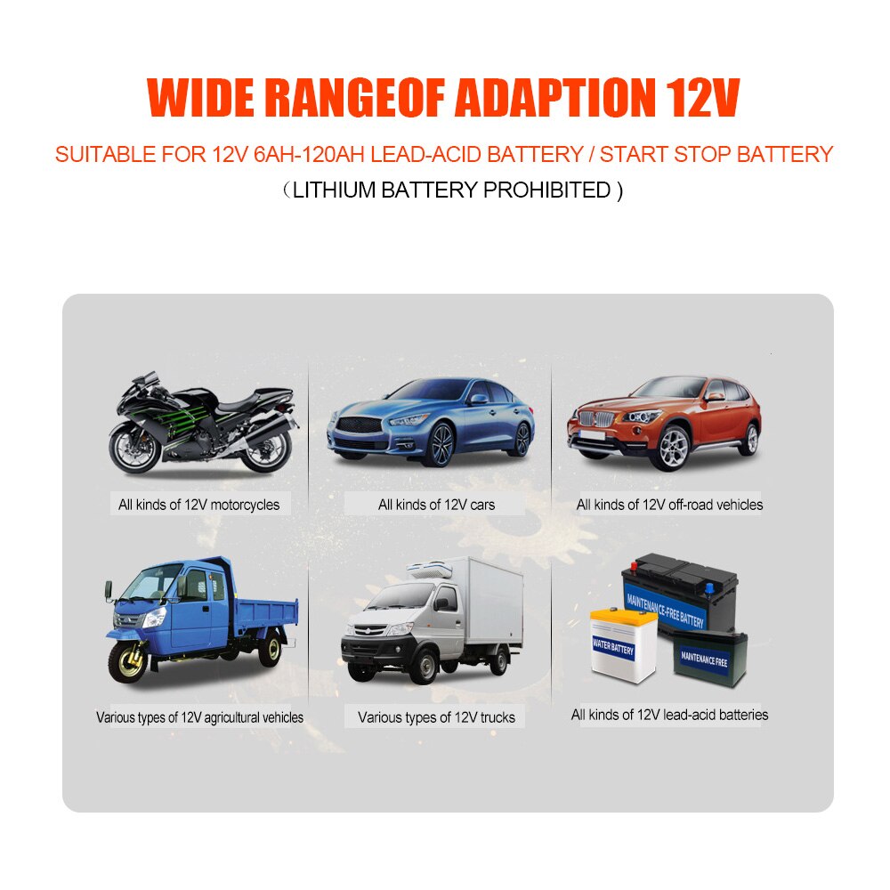 LEEPEE Wet Dry Lead Acid Battery-chargers Digital LCD Display 12V 7A 7 Stage Automatic Smart Car Battery Charger