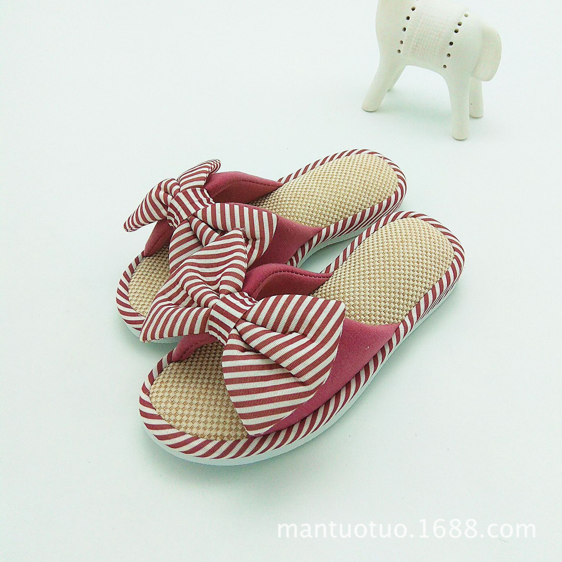 Intérieur maison pantoufles couleur bonbon printemps femmes chambre dessin animé noeud papillon dames diapositives confortable coton plancher lin maison chaussures: VIOLET / 39