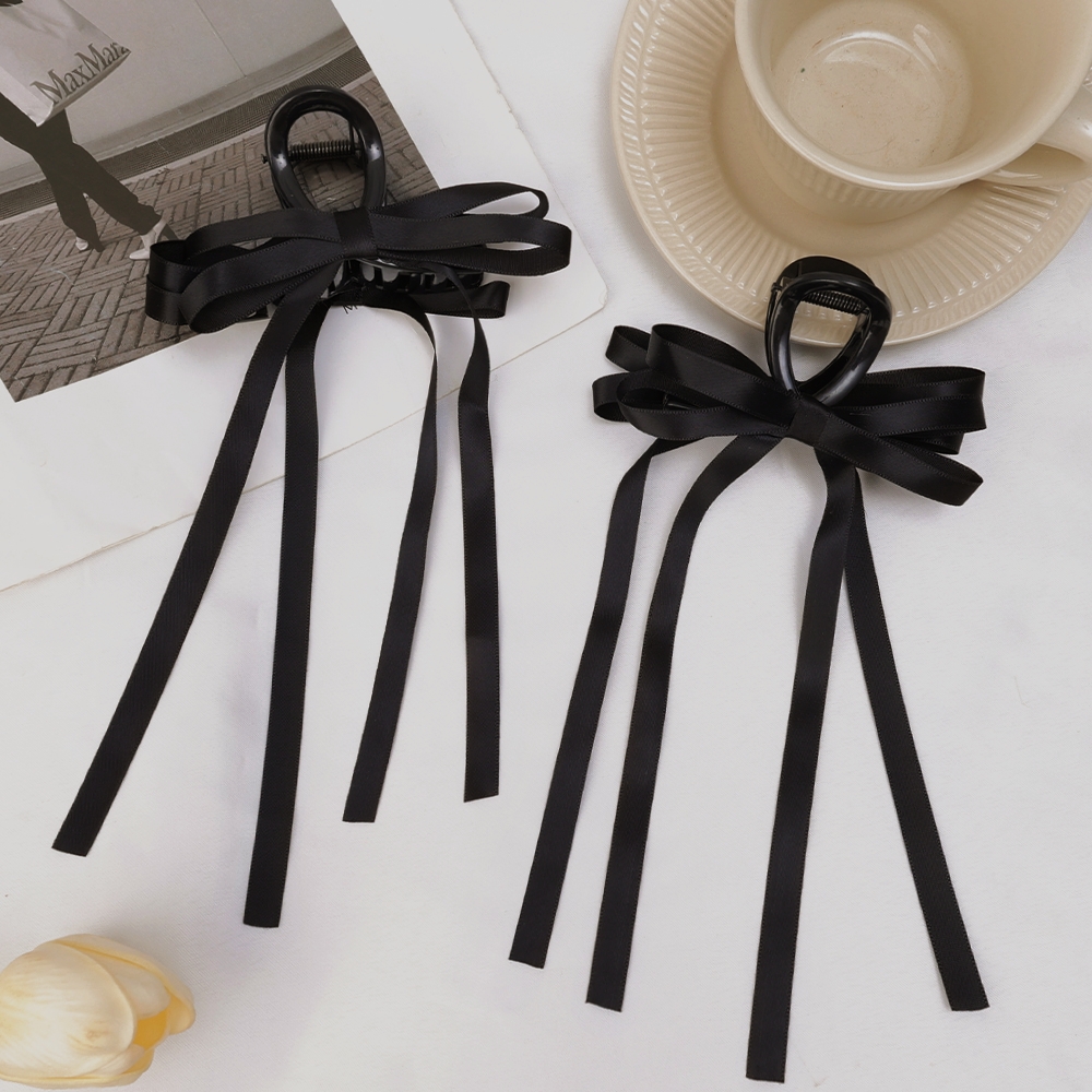 Zwarte Strik Haarklauw Zoete Zijden Strik Haarspeld Bang Clip Koreaanse Meisjes Mode Clips Vrouwelijke Hoofddeksels Haaraccessoires
