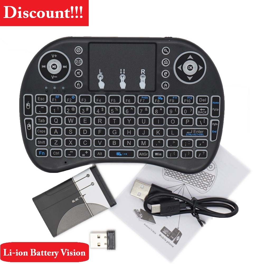 i8 Keyboard Backlit English Russian Air Mouse 2.4GHz Wireless Keyboard Touchpad Handheld for TV Box with Lithium Battery