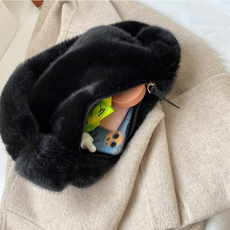 Wintertas van imitatiebont, schoudertas voor dames, trendy damestas, casual okseltas, zachte meisjestas