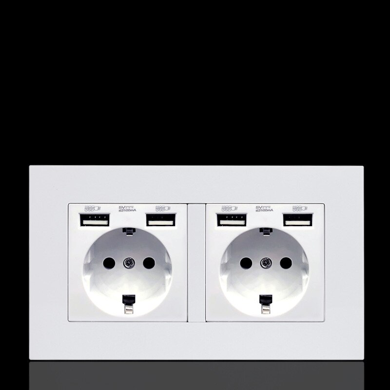 146 / 86mm European standard wall power socket German French socket with dual USB ports output socket plug: German 2 gang