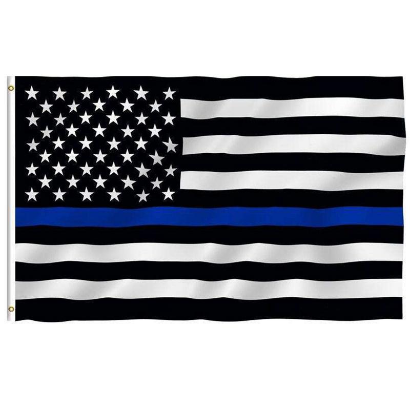 150*90 cm Ingetogen Dunne Blauwe Lijn Strepen USA Vlaggen Grommets Politie Cops Vlaggen Zwart Wit Blauw Vlaggen
