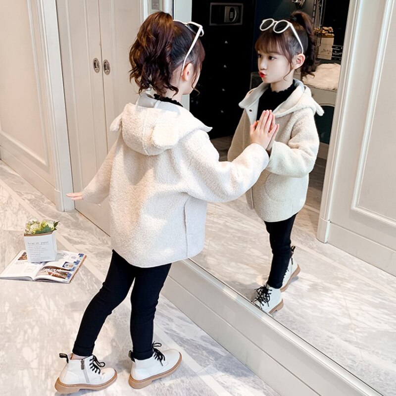 Cappotto invernale in lana per bambini in pile per ragazze regalo di natale più velluto con cappuccio per bambini giacche in Cashmere morbido caldo abbigliamento per bambini 4-12 anni