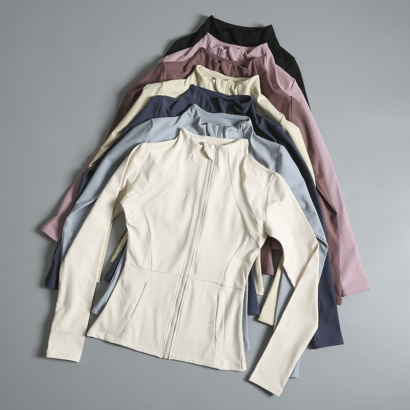 Ropa de yoga para mujer, abrigo redondo de alta elasticidad, suelto, para ejercicio, fitness, manga larga, cuello levantado, tops de yoga