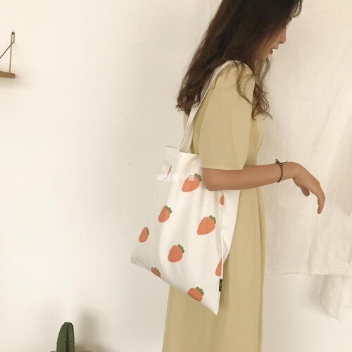 Einkaufstaschen Frauen Erdbeere Gedruckt Kawaii Nette eins Leinwand Tasche Große Kapazität Frauen eins Handtasche Schüler Tote Tasche Ulzzang Neue