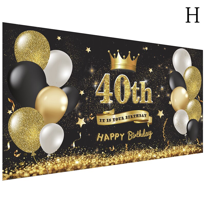 Happy Birthday Decoration Banner Large Black Gold Happy Birthday Backdrop Banner Sign Background Poster for Birthday Party Favor: H