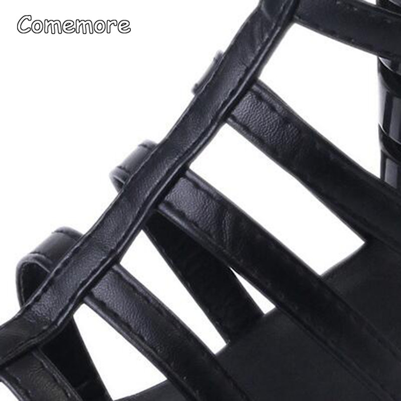 Comemore Women Summer Shoe Square Heel Knee High Boots Open Toe Back Zip Woman Black Shoes Heels Sandal Gladiator Sandals