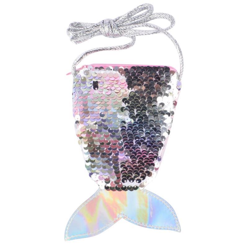 Pailletten Mermaid Staart Portemonnee Kids Mermaid Staart Vorm Pailletten Mini Schoudertas Rits Portemonnee kinderen tas: Zilver