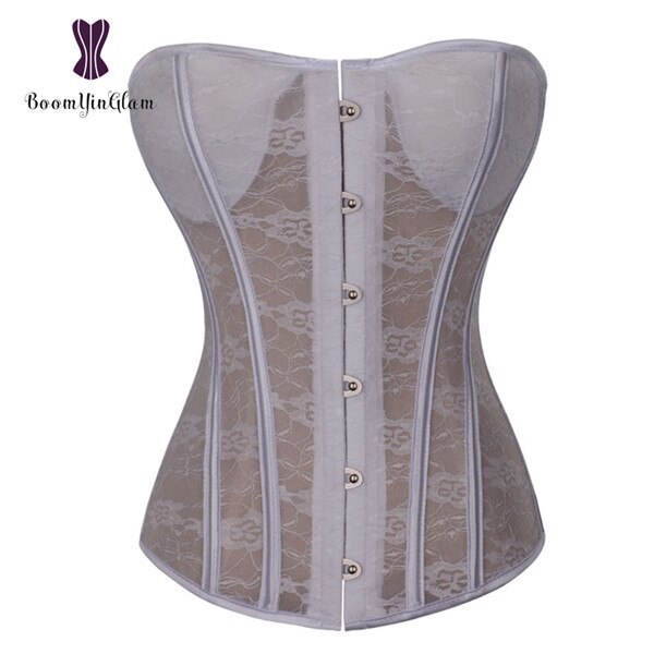 women bridal bustiers & corsets body shapewear white floral lace padded corset for wedding dress 8321#: White steel boned / XXL