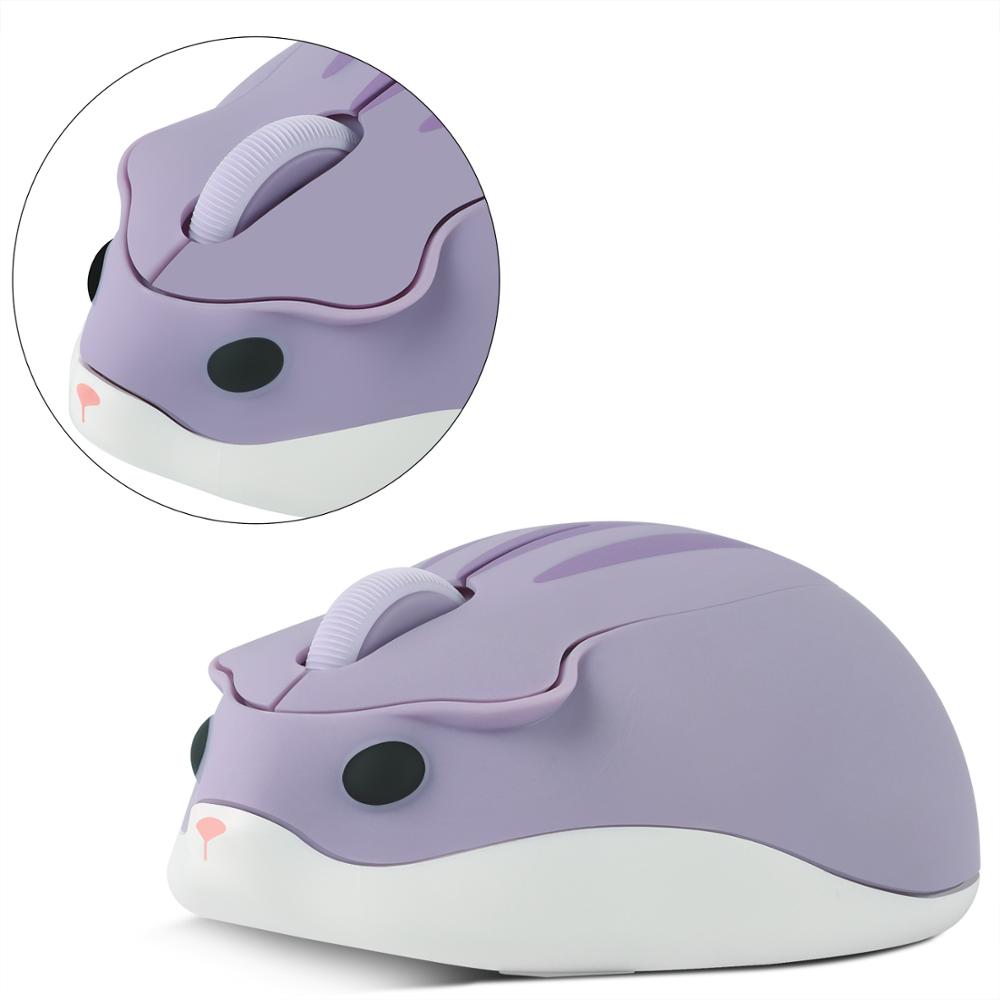 CHUYI-ratón óptico inalámbrico USB para niña, Mouse pequeño de mano con de hámster de dibujos animados, 2,4G, 1200 DPI: Morado