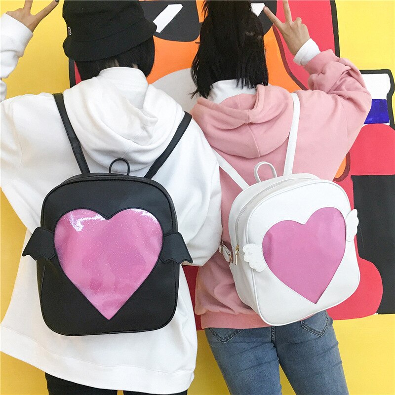 MSMO 'Ita-bag' Glitter Klar Klappe Flügel Rucksack Japan Harajuku Mädchen Kawaii Bling Transparent Liebe Schule Tasche