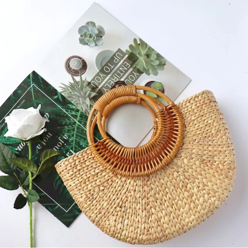 Bolso redondo de ratán para bolso, Asa de bolso, colgador de bolso DIY, correa de bambú de madera, accesorios de punto para bolso