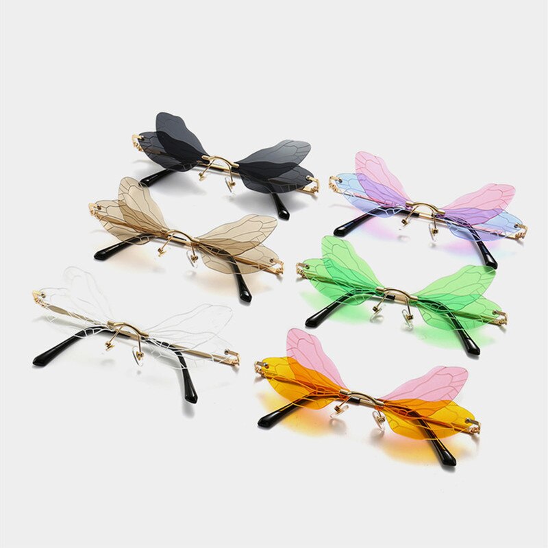 Dames zonnebril zonder montuur, vintage libelle, steampunk zonnebril, heren montuurloos, gradiënt, heldere glazen, zonnebrillen, oculos