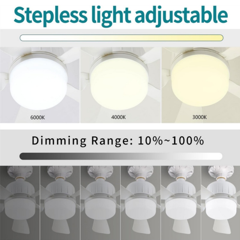 Ventilador de techo LED con casquillo de luz con control remoto E27 ventiladores de techo LED regulables con luces para cocina garaje dormitorio 3 colores