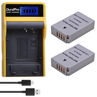 2 PC 850 mAh EN-EL24 EN EL24 Oplaadbare Camera Batterij + LCD USB Lader Voor Nikon 1 J5 1J5 DL18-50 DL24-85 Digitale Camera 'S: 2 Battery Set