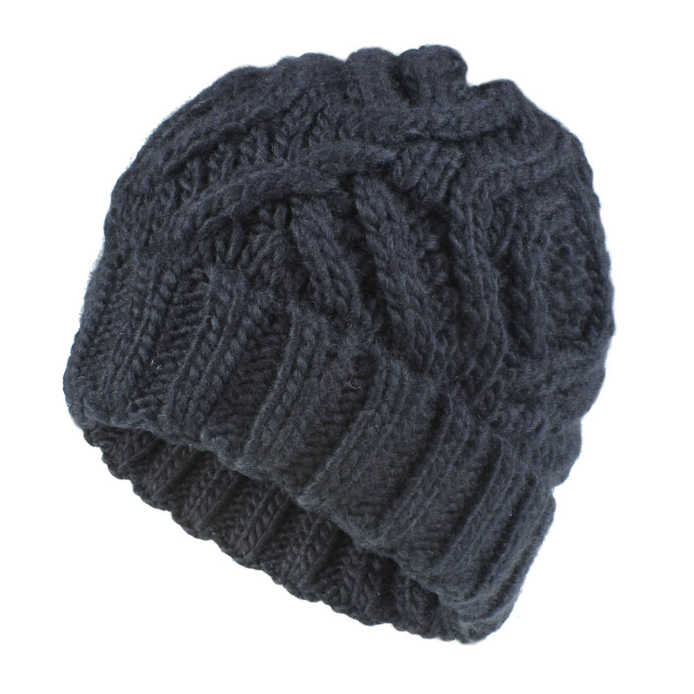 Gorro de lana para mujer gorro de tejido de lana suave cuadrado en forma de diamante Otoño e Invierno cálido: black