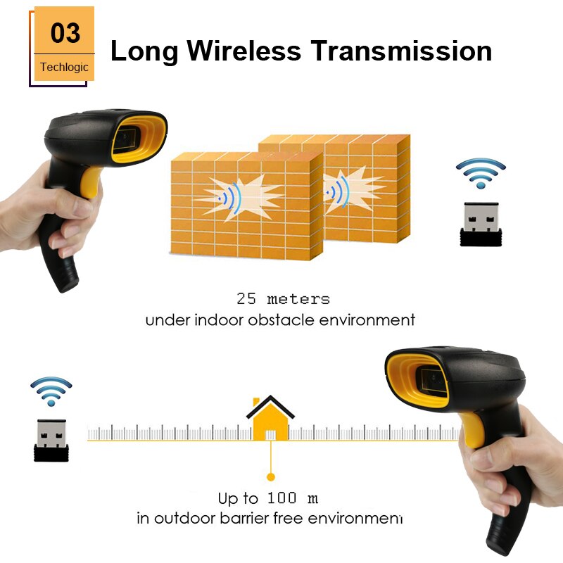 Wireless Barcode Scanner Bluetooth Code Reader 1D/2D QR Bar Code Scanner Support Mobile Phone iPad Handheld Reader POS Inventory