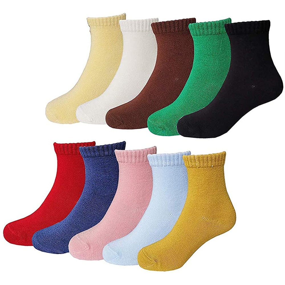 Crianças pequenas meninas grandes meias de fibra de bambu 10 pares cor doce tornozelo macio tripulação casual algodão meias outono casual escola esportiva