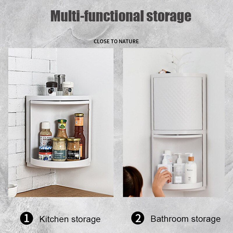 Rotating Triangle Shelf Corner Storage Cabinet Kitchen Wall-Mounted Bathroom Storage Waterproof Bathroom Accessories
