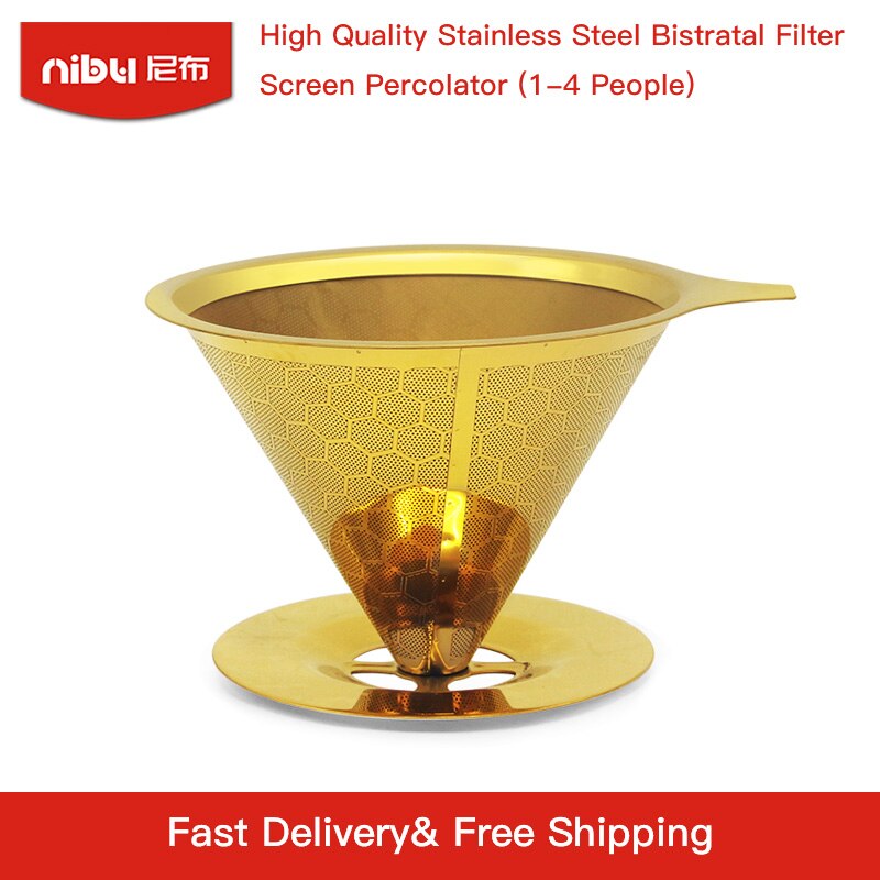 Nibu Rvs Drip Filter Met Base Bistratal Filter Screen Percolator Hand Koffie Thee Percolator Herbruikbare Koffie Trechter