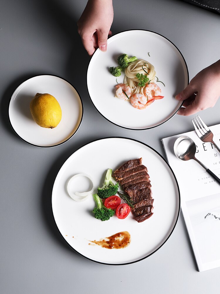 Plaat Nordic Stijl Keramische Diner Plaat Huishouden Steak Creatieve Effen Kleur Plaat