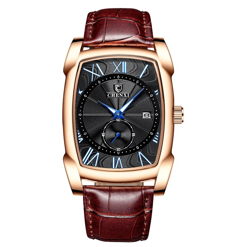 Chenxi Horloge Luxe Retro Mannen Horloges Business Waterdicht Quartz Horloge Mannelijke Kalender Romeinse Cijfers Stop Horloge: Brown Gold Black