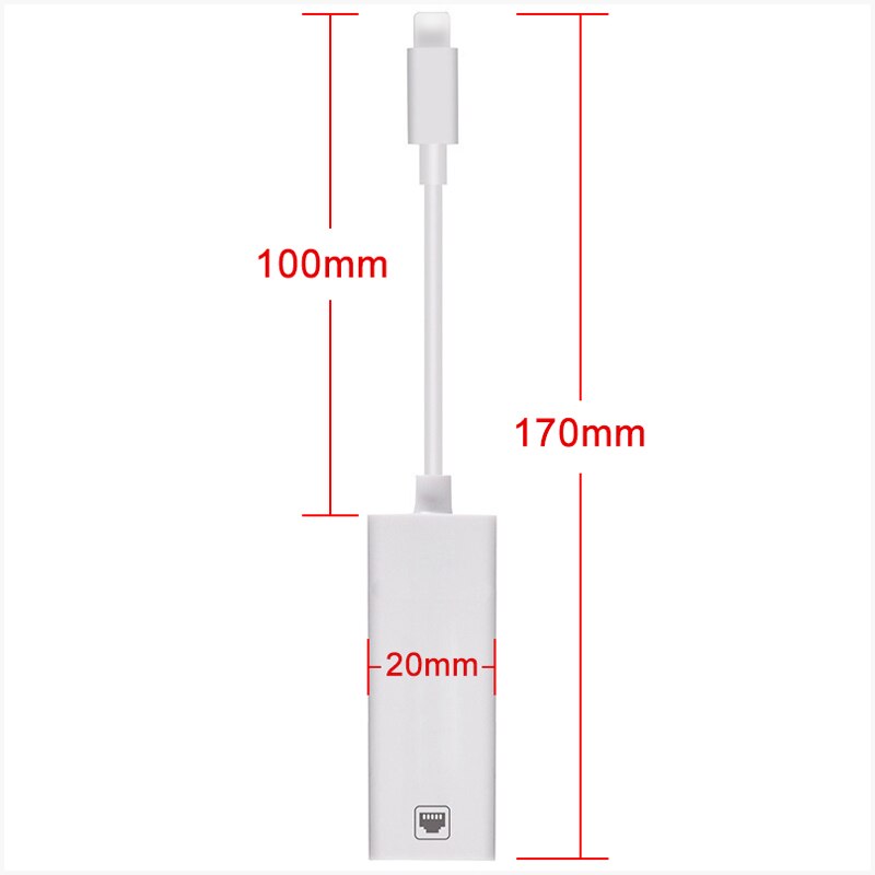 Adaptador de Cable de red de 100Mbps para Lightning a RJ45 Ethernet LAN con Cable de viaje en el extranjero compacto para iPhone/iPad Series
