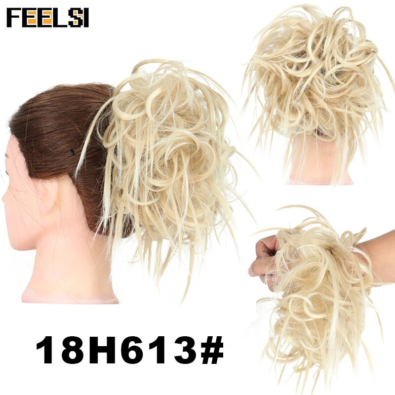 FEELSI 7 Zoll Chaotisch lockige Chignon haar brötchen Elastischen Band Haar brötchen Lockige Scrunchie haar Hochsteckfrisur Abdeckung Synthetische Haarteil für frauen: T1B/4/30