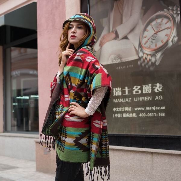 Kvinner vinter boho hette kåpe kappe poncho dame sjal pakke inn kvinnelig pashmina rutete kashmir teppe skjerf bufanda mujer: 7