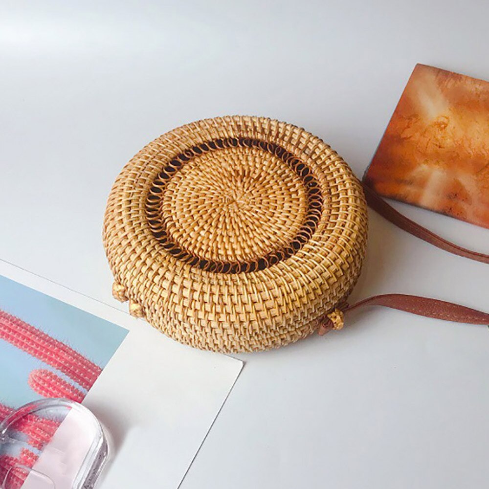 Bolsa para damas tejido bolsa de paja para playa verano Mujer círculo mano Bali redondo Retro de mimbre bolso versátil bolsas # G67: G
