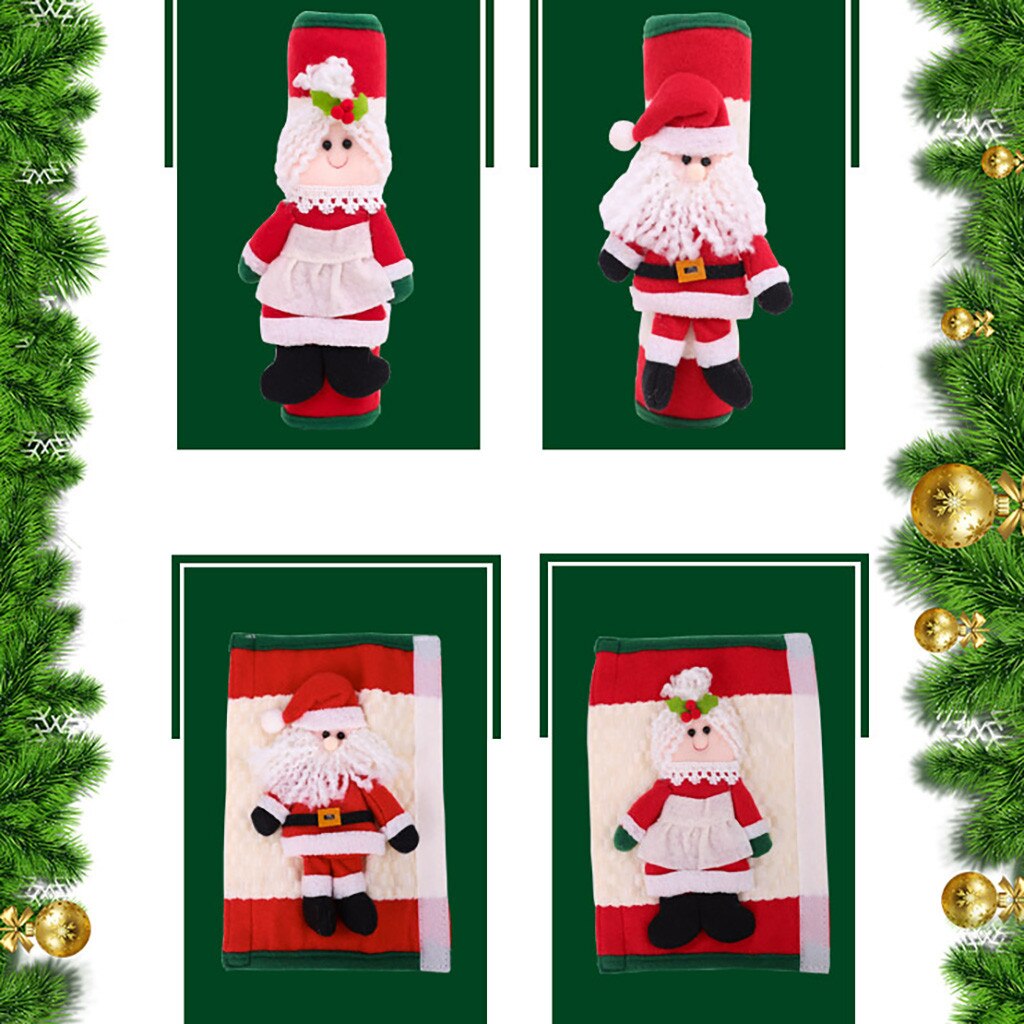 Juldekoration kylskåp dörrhandtag täcker tecknad söt mikrovågsdörr kylskåp handtag set jul   #35