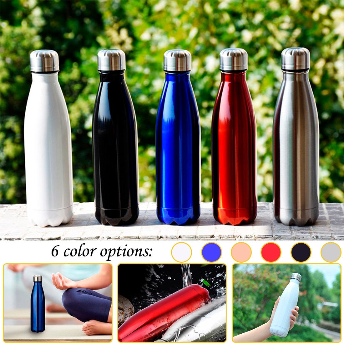 500ml vacuümflessen 304 roestvrijstalen wijnflesvormige thermosfles voor in de auto, reis, bowlingfles vacuümfles