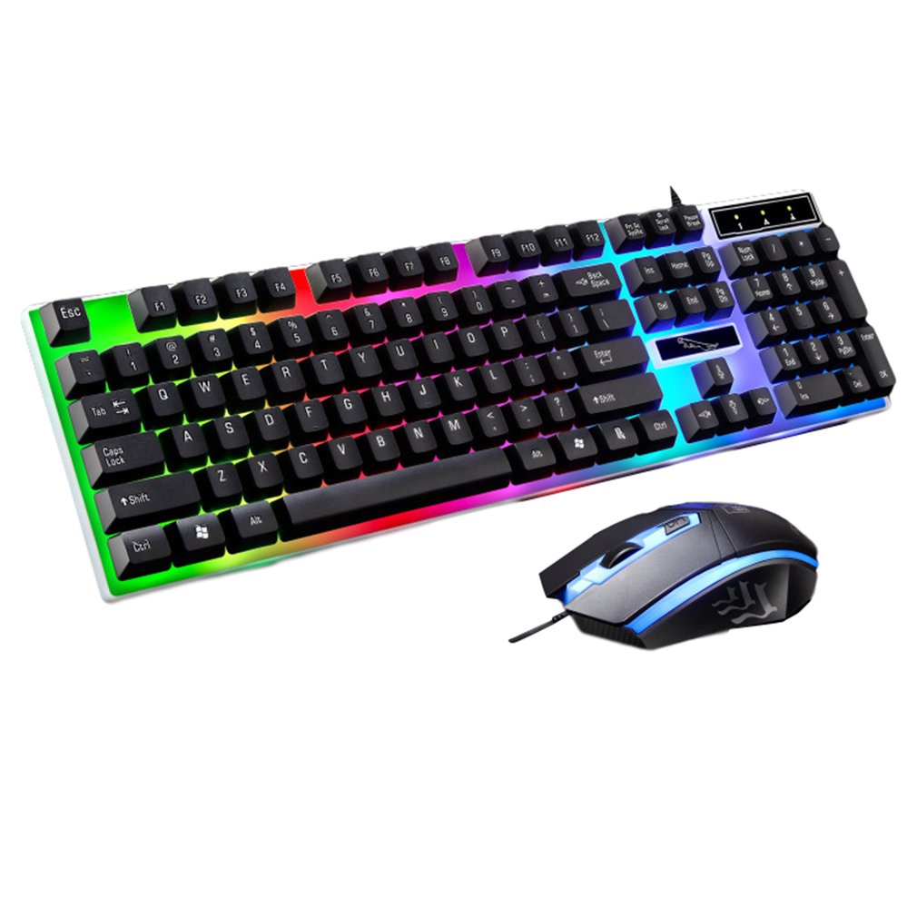 Gaming Keyboard Mouse Set With Backlight Keyboard Led Optical Mouse Set For Notebook Laptop Desktop PC: Black