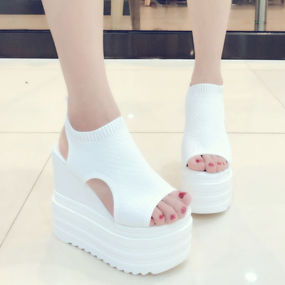 Kvinder sandaler kvinde sko kvinde sommer kile behagelige sandaler dame slip-on flade sandaler kvinder sandalier: Hvid / 34