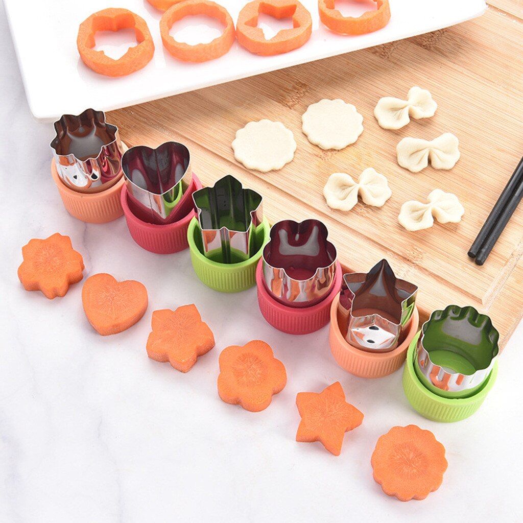 2Pcs Fruit Fondant Cake Cookie Plunger Mould Vegetable Carrot Cucumber Apple Slicer Mold Cutter Star Shape Dough Baking Tool
