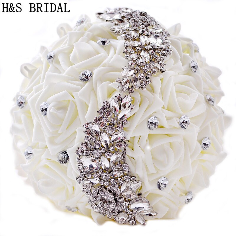 Witte Hand made Decoratieve Kunstmatige Strass Bruid Bruidsmeisje Met Crystal Bruidsboeket Bloem
