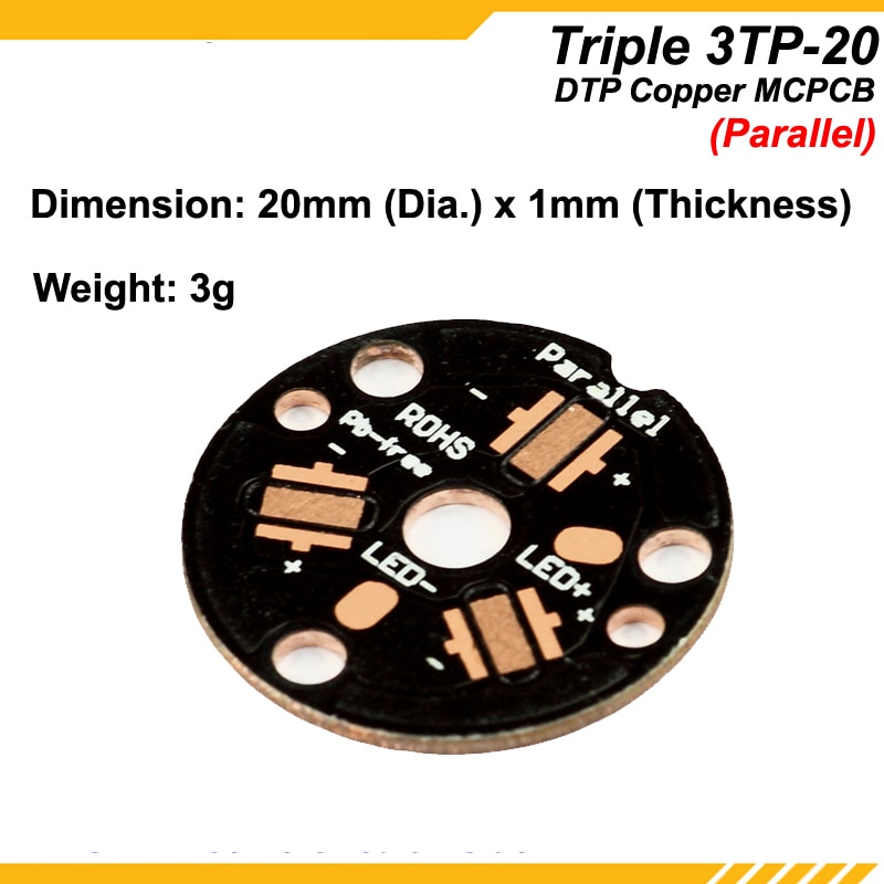 KDLITKER Triple 3TP-20 DTP Copper MCPCB for Cree XP Series / Nichia 219 Series / 3535 LEDs - Parallel or Individual ( 5 pcs )