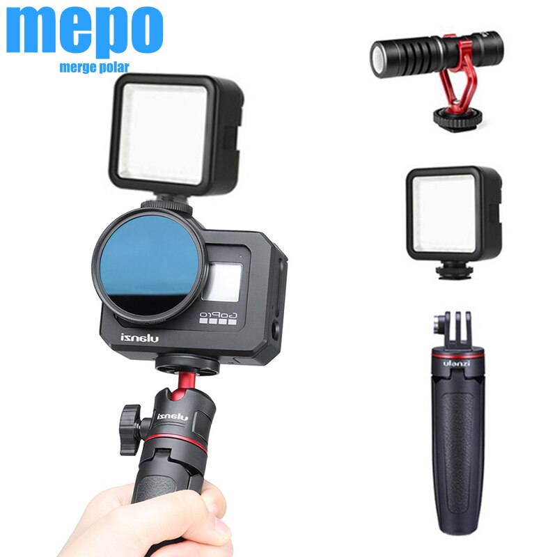 Go Pro 8 Metalen Vlog Case Kooi Voor Gopro Hero Black 8 Verlengen Koude Shoe Mount Voor Microfoon Led Licht sport Camera Batterij Cover