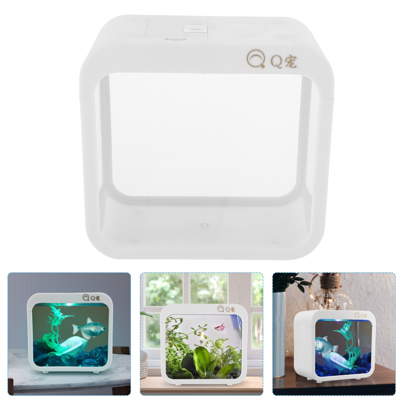 Plastic Fish Tank Desktop Aquarium Ornament Mini Incubation Fish Tank Fish Battle Case with Light