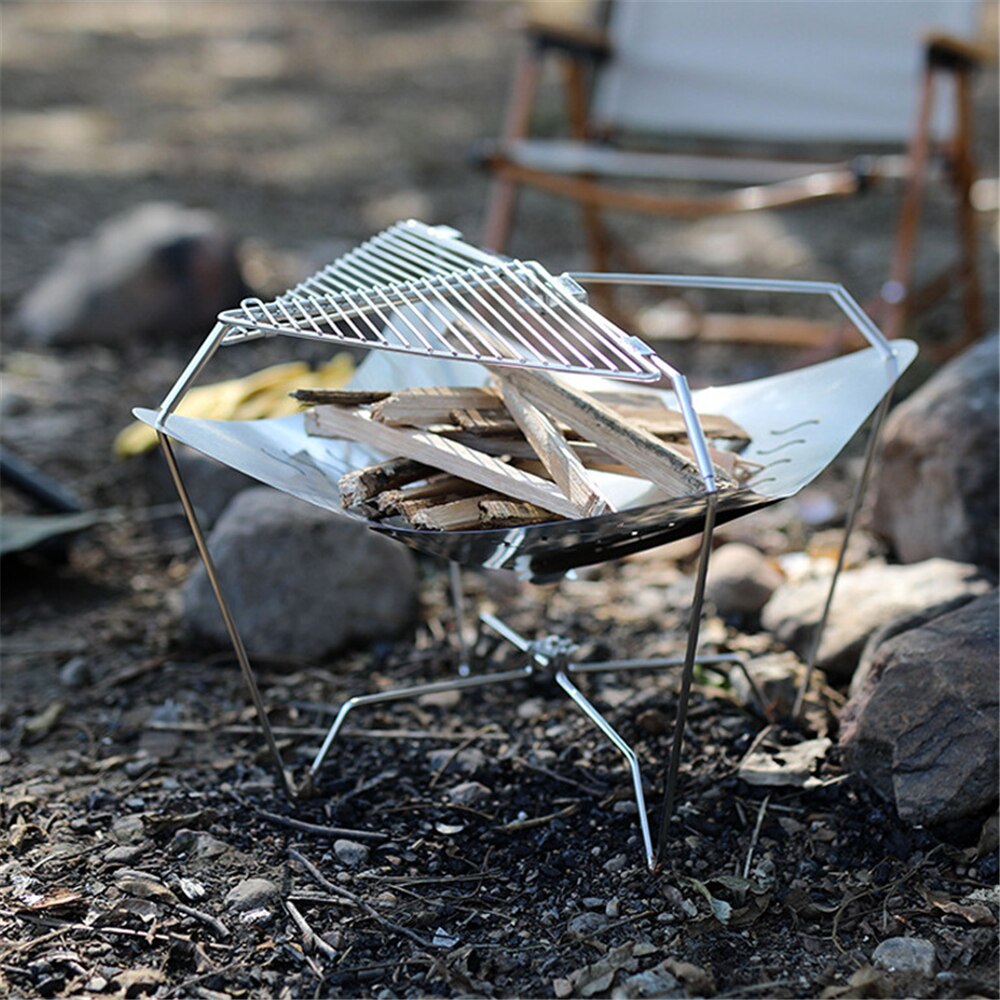 Outdoor Camping Campfire Rack Folding Firewood Fire Stove Stainless Steel Charcoal Grill Portable Bonfire Rack for Barbecue