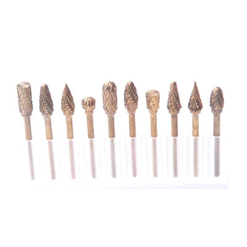 10 stuks/doos roterende frezen metaalbewerking roterende vijlen wolfraamcarbide stalen roterende frezenset  h7ee