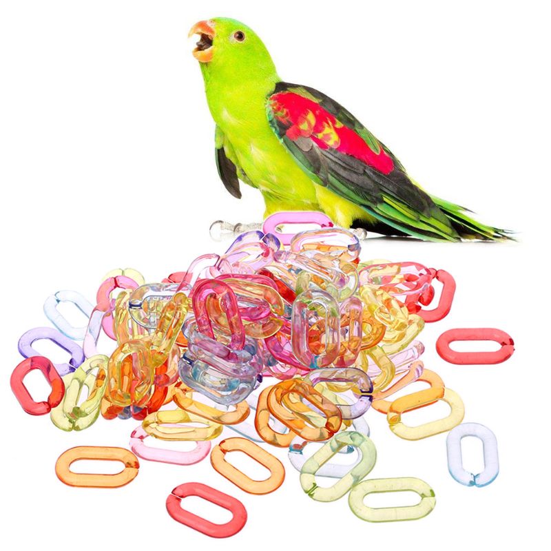 Chaîne en acrylique pour perroquet, 100 pièces/paquet, jouet en plastique pour oiseau, chaîne support à maillons ouverts, Clips pour perroquets, crochets, jouets à monter soi-même